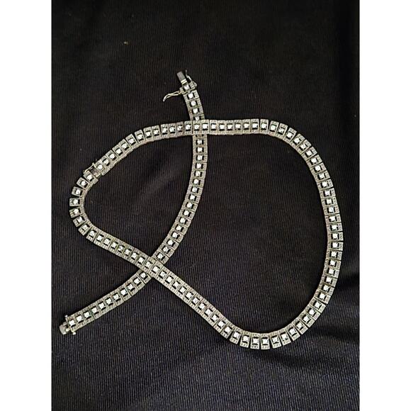 Vintage Sterling Silver Marcasite & Clear Crystal Choker Necklace & Bracelet Set - Picture 1 of 10